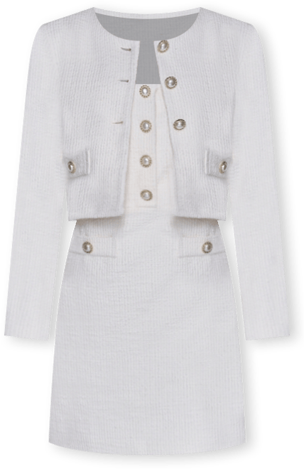 Women's Long-Sleeve Knit Dress with Tweed Jacket