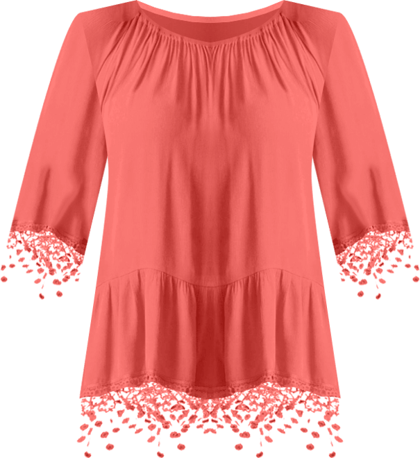 Women's Plus Size Crochet Fringe Trim Tunic
