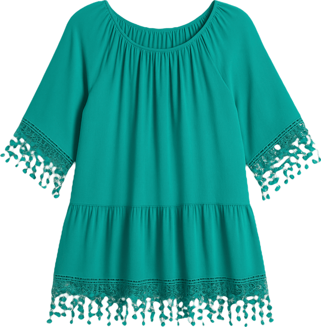Women's Crochet Fringe Trim Tunic