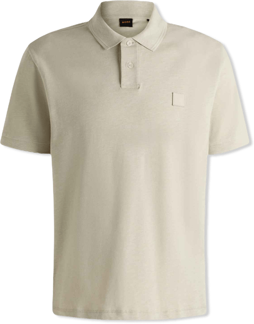 Boss by  Men's Logo Badge Slub Cotton-Linen Polo Shirt