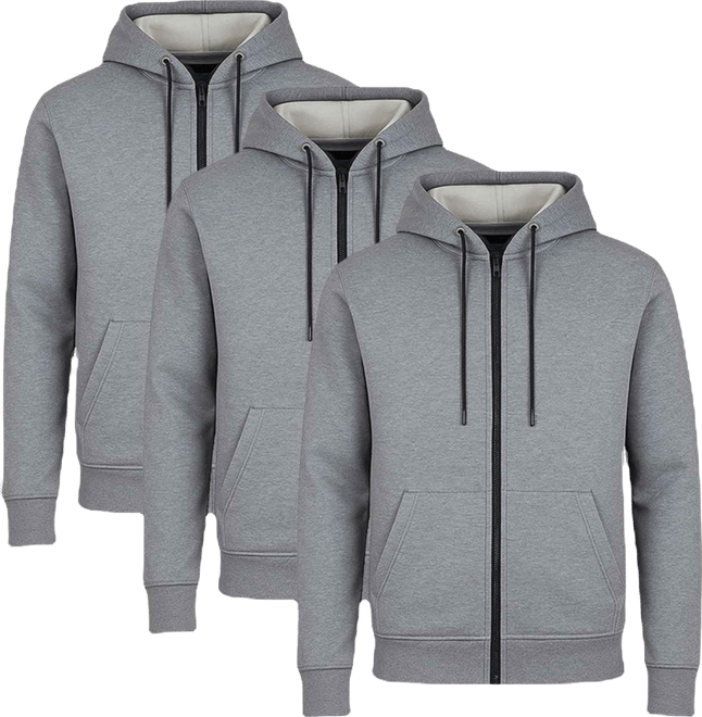 Men's Lined Full-Zip Hoodie, 3-Pack