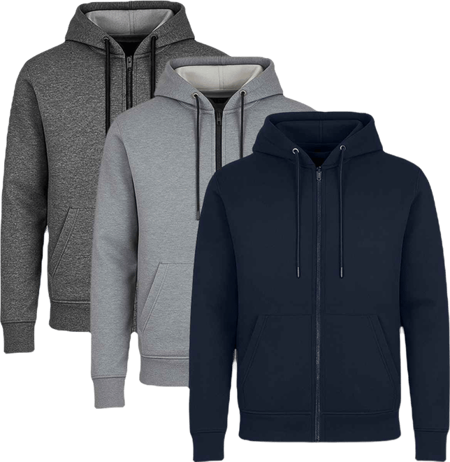 Men's Lined Full-Zip Hoodie, 3-Pack
