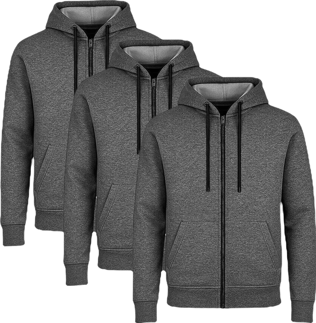 Men's Lined Full-Zip Hoodie, 3-Pack