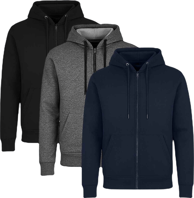 Men's Lined Full-Zip Hoodie, 3-Pack