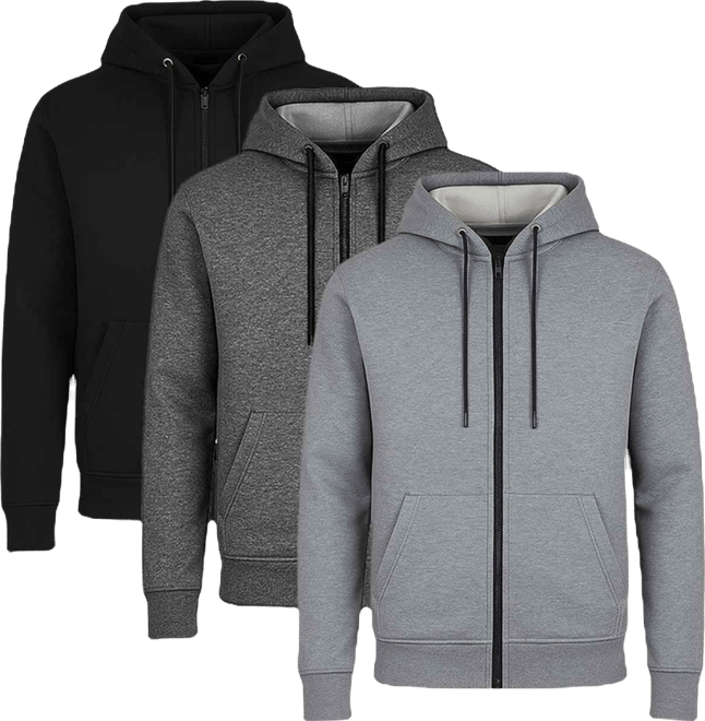 Men's Lined Full-Zip Hoodie, 3-Pack