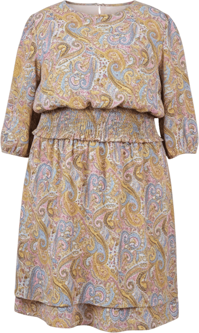 Plus Size 3/4 Sleeve Dobby Smocked Waist Dress
