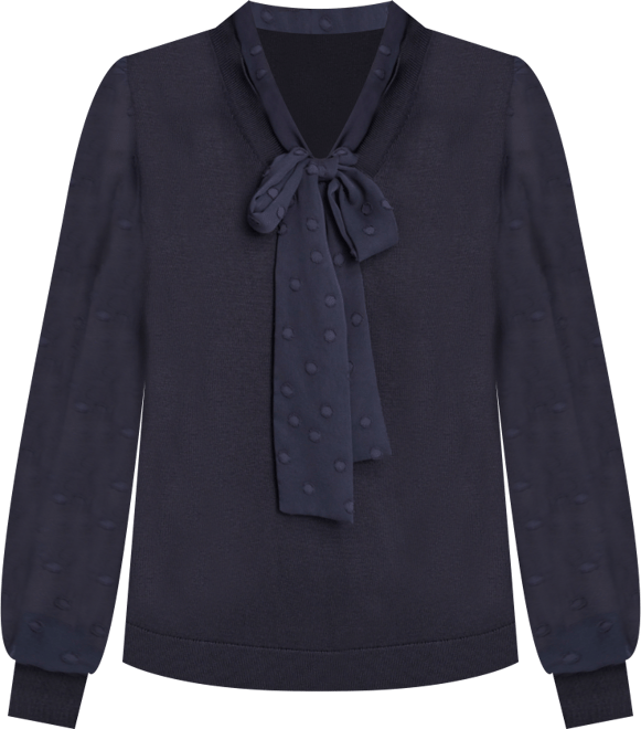 Women's Mixed Media Floral Clip Long Sleeve Sweater