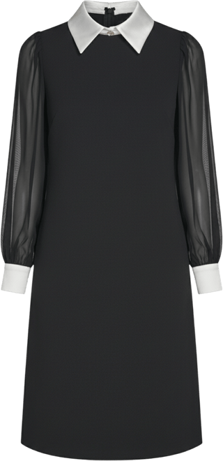 Women's Combo Bishop Sleeve Shirt Collar with Bow Sheath Dress