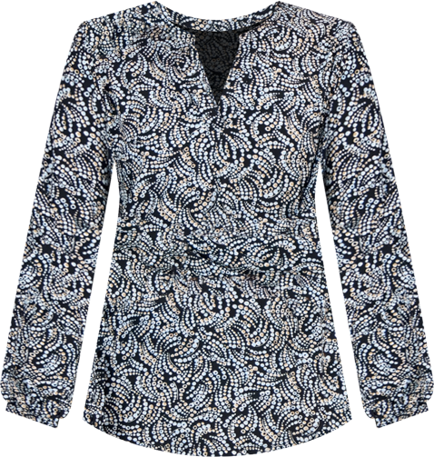 Women's Printed Split-Neck Long-Sleeve Top