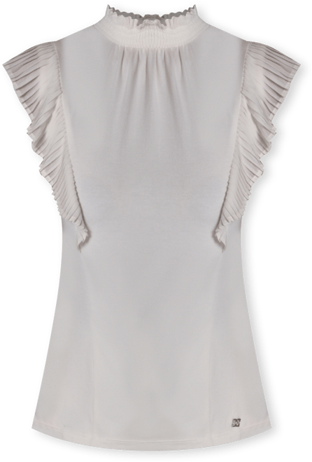 Women's Pleated Mock Neck Flutter Sleeve Top