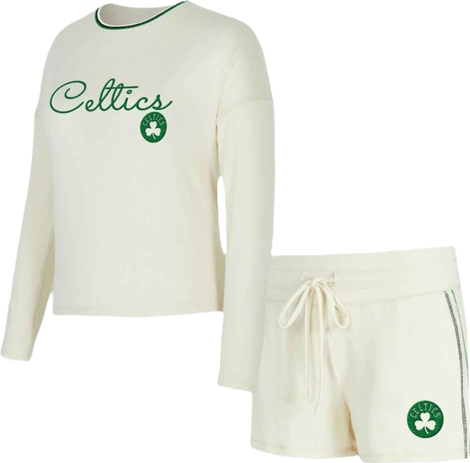 Women's 2-Piece Cream Boston Celtics Kaki Hacci Knit Long Sleeve Top and Shorts Set