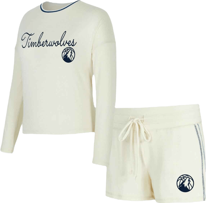 Women's 2-Piece Cream Minnesota Timberwolves Kaki Hacci Knit Long Sleeve Top and Shorts Set