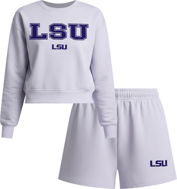 Women's 2-Piece Light Purple Lsu Tigers Elevation Tri-Blend Long Sleeve Top Short Set