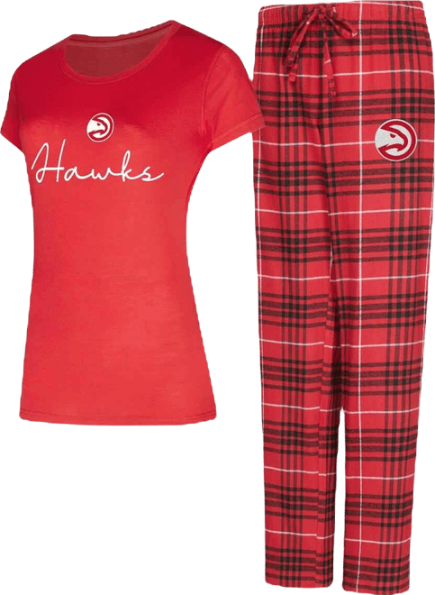 Women's 2-Piece Red/Black Atlanta Hawks Vector Top and Flannel Pants Sleep Set