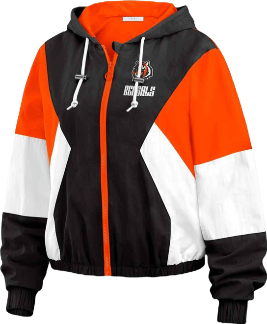 Women's Black Cincinnati Bengals Plus Size Color Block Full-Zip Windbreaker Jacket