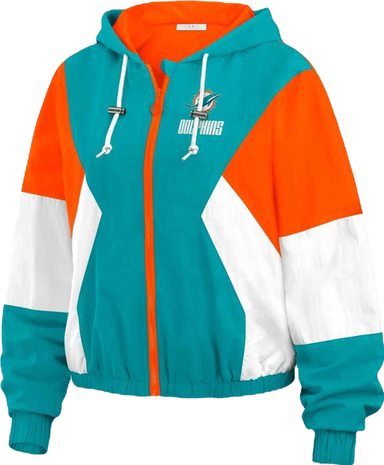 Women's Aqua/Orange Miami Dolphins Plus Size Color Block Full-Zip Windbreaker Jacket