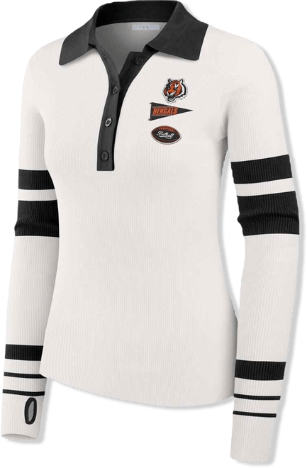 Women's White Cincinnati Bengals Ribbed Henley Polo Shirt