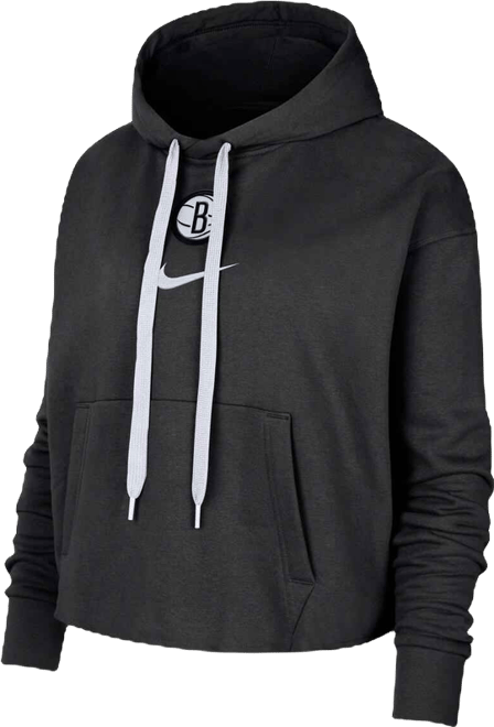 Women's Black Brooklyn Nets Courtside Cropped Pullover Hoodie