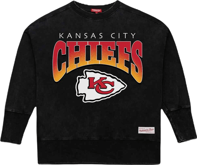 Women's Black Kansas City Chiefs Delineate Mineral Wash Crewneck Sweatshirt