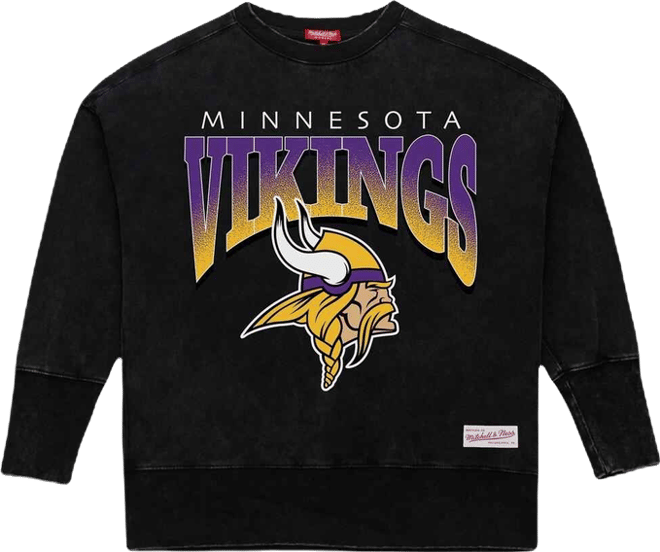 Women's Black Minnesota Vikings Delineate Mineral Wash Crewneck Sweatshirt