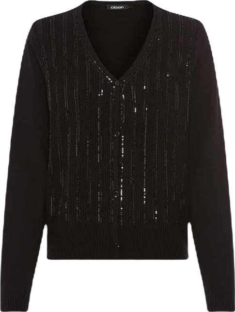 Women's Rib Knit Cardigan with Sequin Detail Sweater