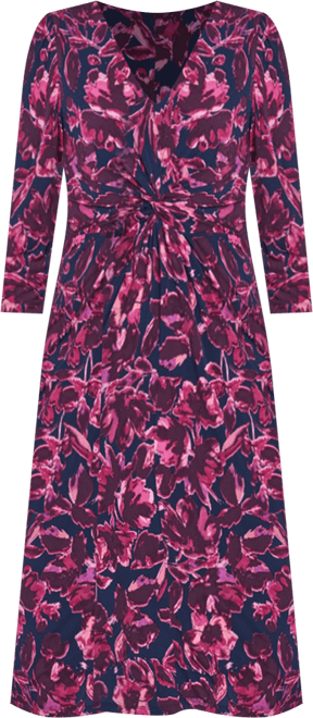 Women's Puff Shoulder Sleeve Twist Front Midi Dress