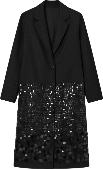 Women's Notched Collar Foil-At-Bottom Long Coat