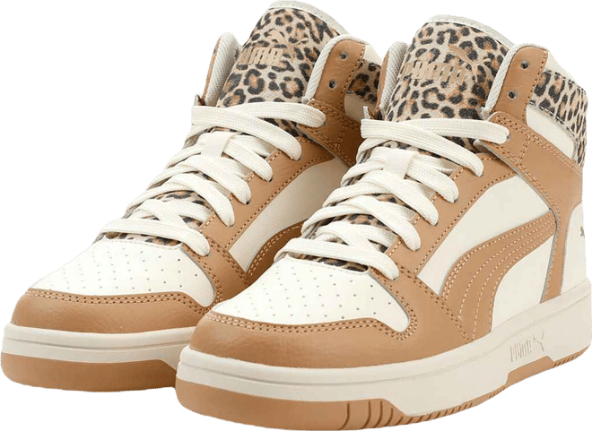 靴 PUMA leopard dunk hi cut sneakers PUMA Rebound Layup Leopard 2 Womens Basketball Shoes, Color: White