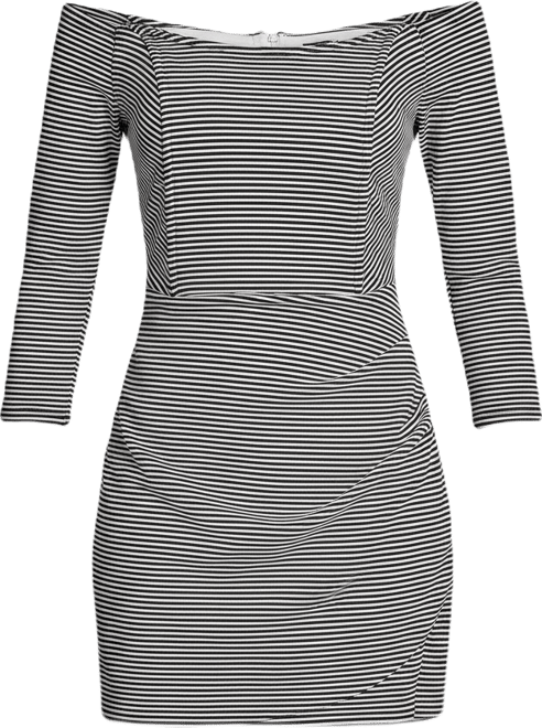 bcbg black white striped dress BCBG Women Black White Stripe Stretch Knit
