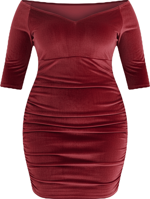 bodycon dress for fat women Satin Off-Shoulder Draped Mini Dress in True Red - 2 main image 1