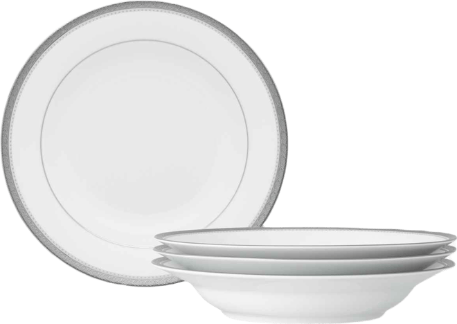 Charlotta Platinum 4 Piece 9" Rim Soup Bowls Set, 27 oz, Service for 4