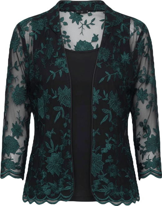 Petite Embroidered 3/4-Sleeve Jacket & Tank Set