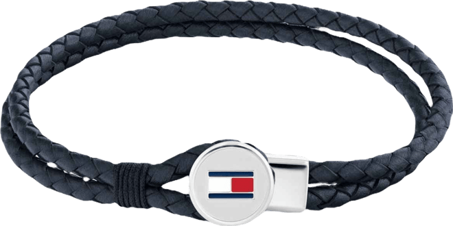 Men's Blue Leather with Stainless Steel Braided Bracelet