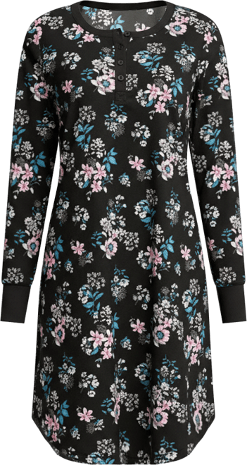 Women's Plus Size Long Sleeve Henley Sleepshirt