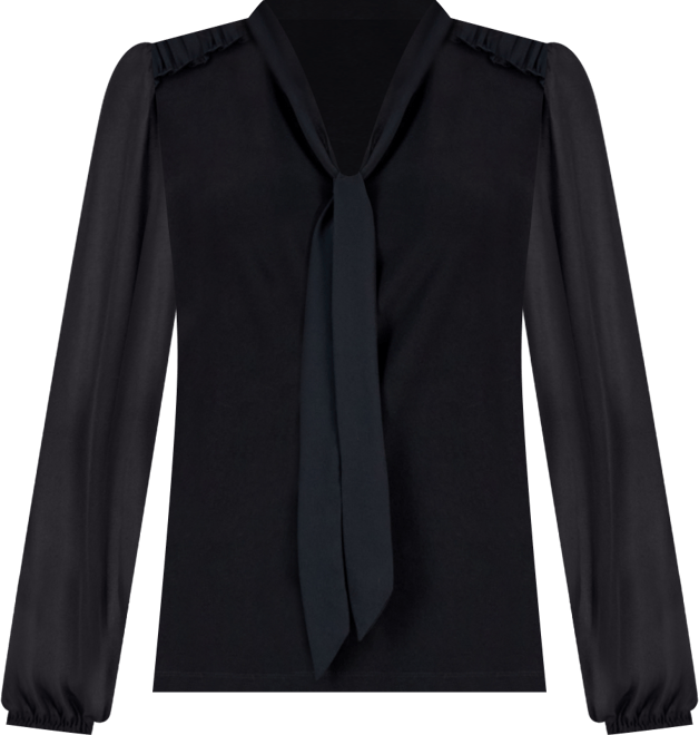 Women's Blouson-Sleeve Tie-Neck Blouse