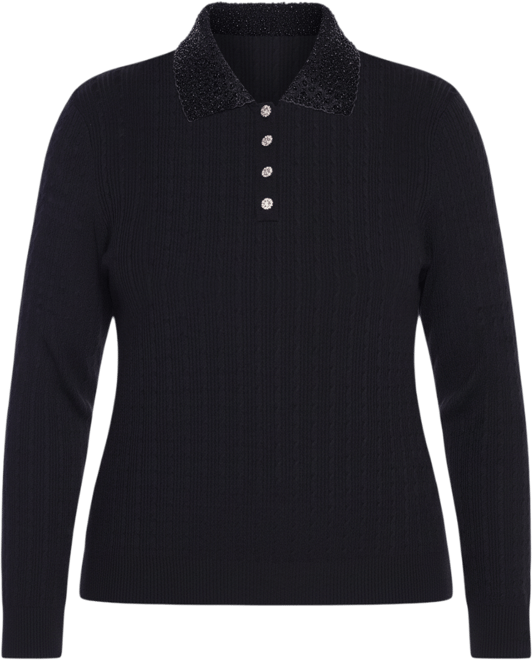 Plus Size Black Label Beaded Collar Sweater