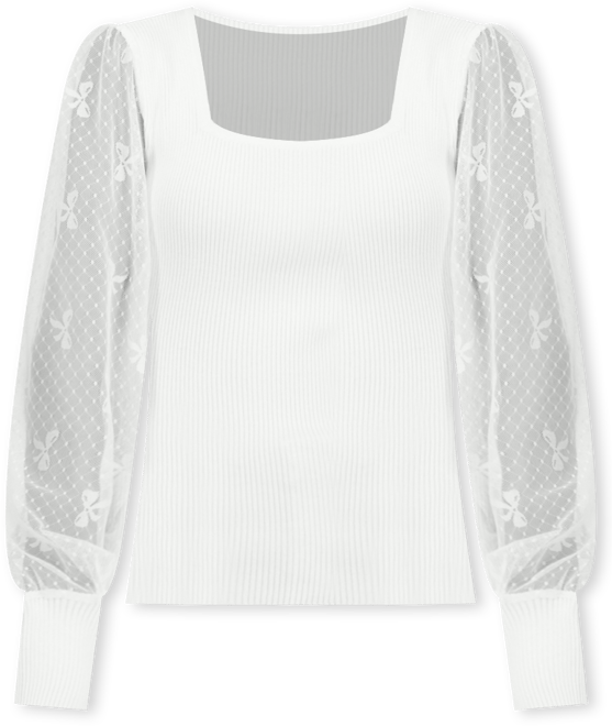 Juniors' Square-Neck Bow-Mesh Sleeve Top