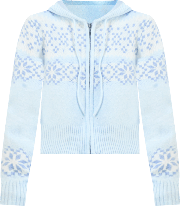 Juniors' Fair Isle Zippered Hoodie Sweater