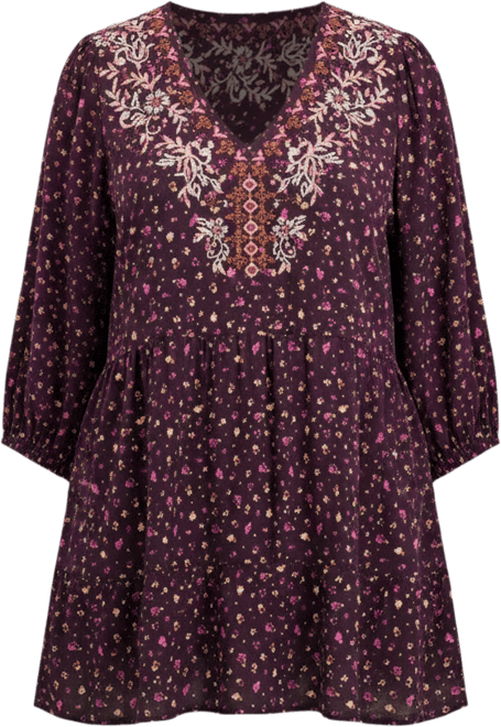 Women's Plus Size Ditsy Embroidered Tunic