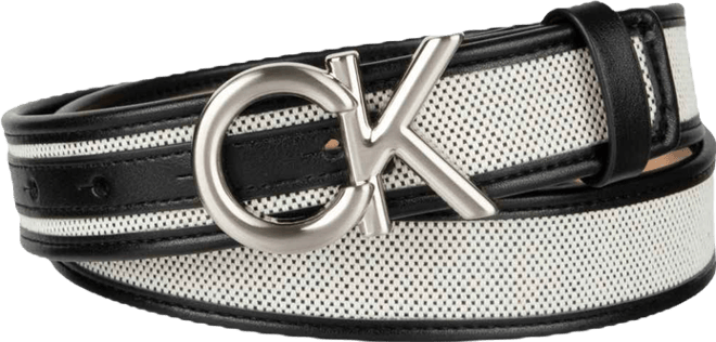 Women's Woven Inlay Leather Belt with Puff Ck Monogram Buckle Belt