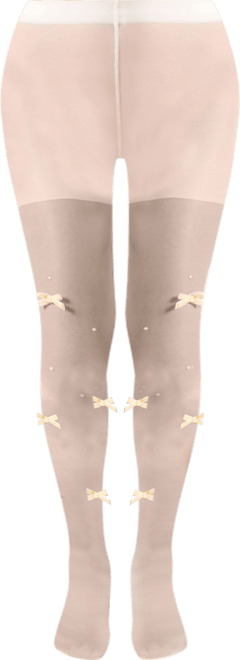 Women's Sheer Fashion Velvet Bows and Faux Pearl Studded Tights