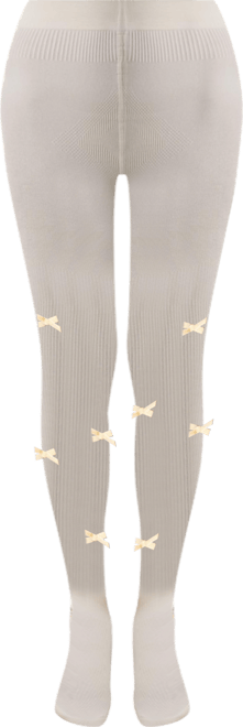 Women's Ribbed Velvety-Bow-Trimmed Cotton Blend Tights