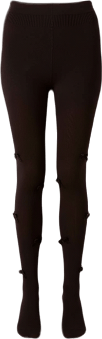 Women's Ribbed Velvety-Bow-Trimmed Cotton Blend Tights