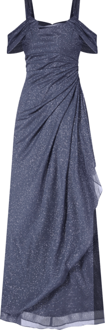 Cold-Shoulder Draped Metallic Petite Gown