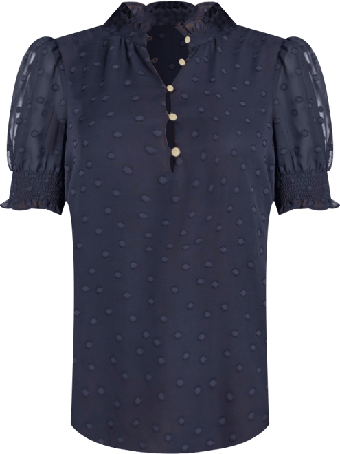 Women's Floral Clip Mock Neck Short Sleeve Blouse