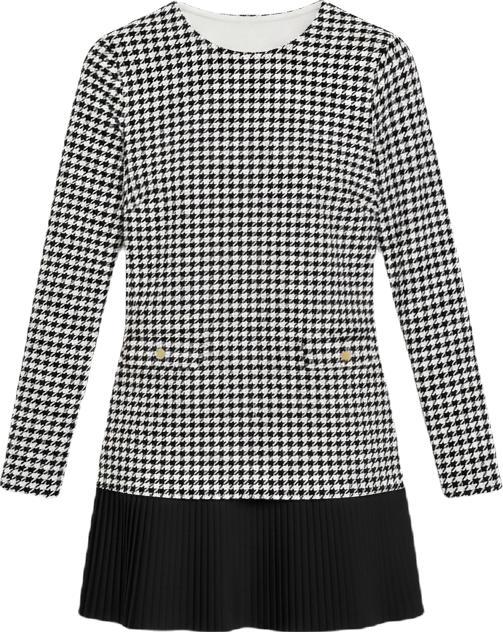 Juniors' Houndstooth Blazer Pleated Crewneck Dress