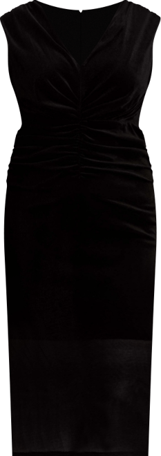 Plus Size Ruched Front Velvet Midi Dress