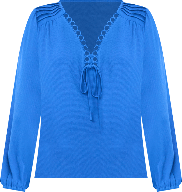 Women's Circular Trim Pin-Tuck Long Sleeve Blouse