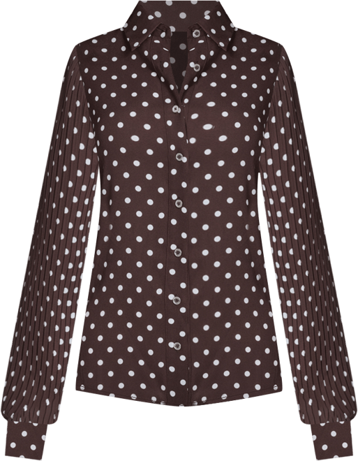 Women's Dot Pleated-Sleeve Button-Up Top