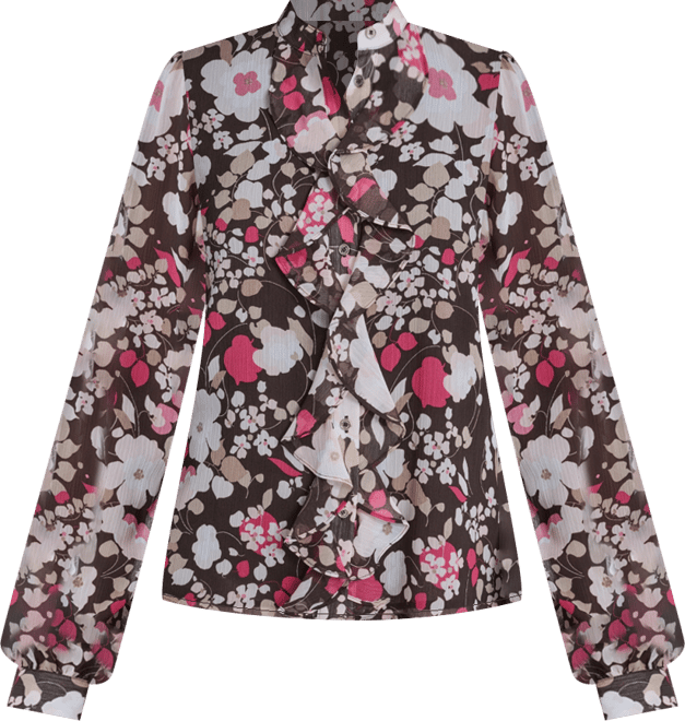 Women's Floral Ruffle Placket Top